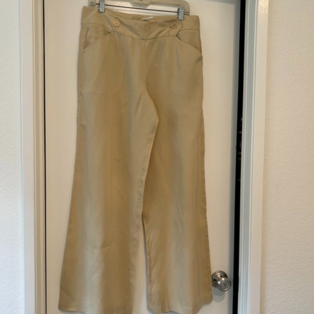 MAX STUDIO LINEN RAYON PANTS, LIGHT TAN, SIZE 10